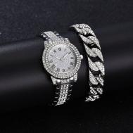 Наручные часы 370 Часы женские с браслетом / часы наручные, со стразами, белый, серебряный Beauty golik