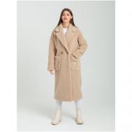 Пальто , овчина, удлиненное, оверсайз, карманы, размер 46, бежевый RIA