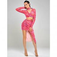 Костюм , кроп-топ и юбка, праздничный стиль, прилегающий силуэт, подкладка, размер 40, мультиколор ALZA