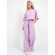Костюм , футболка и брюки, праздничный стиль, оверсайз, карманы, трикотажный, размер 44, фиолетовый E&A