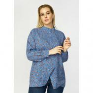 Блуза  , повседневный стиль, прямой силуэт, длинный рукав, флористический принт, размер 46-48, синий FRIDA