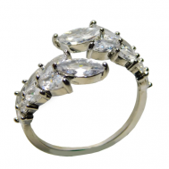 Кольцо , нержавеющая сталь, стекло, разомкнутое, размер 18, серебряный NONAME