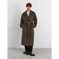 Пальто   демисезонное, шерсть, силуэт прямой, средней длины, размер S, хаки GATE31