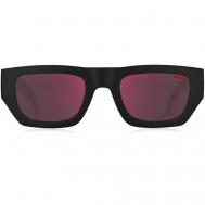 Солнцезащитные очки HUGO, прямоугольные, с защитой от УФ, зеркальные, черный BOSS