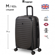 Чемодан , пластик, ABS-пластик, жесткое дно, опорные ножки на боковой стенке, увеличение объема, 103 л, размер M+, серый IT Luggage