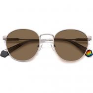 Солнцезащитные очки , круглые, оправа: металл, ударопрочные, поляризационные, с защитой от УФ, бежевый Polaroid