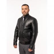 Кожаная куртка  демисезонная, силуэт прилегающий, карманы, без капюшона, размер XL, черный Roman Roberman