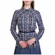 Блуза  , классический стиль, длинный рукав, в клетку, размер 48, синий Galar