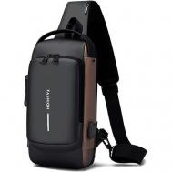 Рюкзак кросс-боди  Черный с бронзой, фактура гладкая, матовая, лаковая, коричневый, черный AVChe