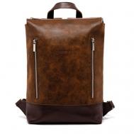 Рюкзак  мессенджер , натуральная кожа, вмещает А4, внутренний карман, коричневый Igermann