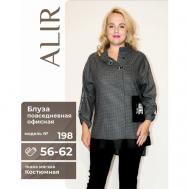 Блуза  , повседневный стиль, оверсайз, длинный рукав, в клетку, размер 164-116-124, черный Алир