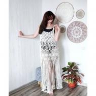 Пляжное платье , вязаное, размер 46, белый, бежевый yulya_macrame