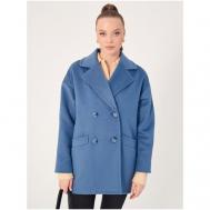 Пальто   демисезонное, шерсть, оверсайз, размер 42, голубой FIDAN