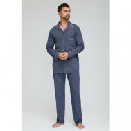 Пижама , брюки, рубашка, карманы, пояс на резинке, трикотажная, размер 52, синий Lika Dress