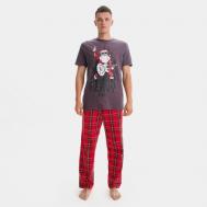 Пижама , футболка, брюки, размер 48, серый, красный KAFTAN