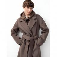 Пальто-кокон   демисезонное, демисезон/зима, шерсть, удлиненное, размер 50/170, коричневый Pompa