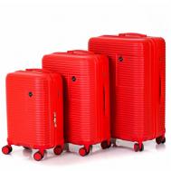 Комплект чемоданов , ABS-пластик, опорные ножки на боковой стенке, рифленая поверхность, размер M, красный Leegi