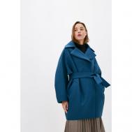 Пальто   демисезонное, шерсть, силуэт прямой, удлиненное, размер один размер, синий AZELLRICCA