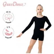Купальник  , размер Купальник гимнастический , с шортами, с длинным рукавом, р. 38, цвет чёрный, черный Grace Dance