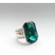 Кольцо помолвочное , бижутерный сплав, кристалл, размер 16, серебряный, зеленый ( VERBA )