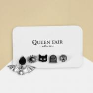 Комплект серег , стекло, эмаль, черный, серый Queen fair