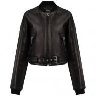 Кожаная куртка  , средней длины, силуэт прямой, трикотажная, манжеты, размер 38, черный Elegance