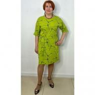 Платье-футляр лен, прямой силуэт, до колена, размер 54, зеленый Asen