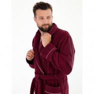 Халат , длинный рукав, банный халат, карманы, пояс/ремень, размер 54, бордовый Everliness