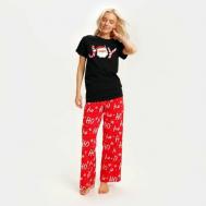 Пижама , футболка, брюки, короткий рукав, карманы, размер 48, черный, красный KAFTAN