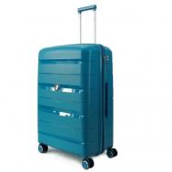 Умный чемодан , полипропилен, увеличение объема, опорные ножки на боковой стенке, ребра жесткости, водонепроницаемый, 120 л, размер L, бирюзовый Ambassador