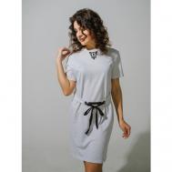 Платье-футболка , хлопок, полуприлегающее, до колена, размер L (50/52), серый BORMALISA