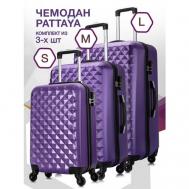 Комплект чемоданов  Phatthaya Lcase-Phatthaya-S-rose-gold-10-002, 3 шт., ABS-пластик, водонепроницаемый, опорные ножки на боковой стенке, 115 л, размер S/M/L, фиолетовый L'Case