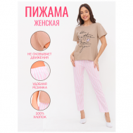 Пижама , футболка, брюки, короткий рукав, без карманов, размер XXL, желтый, розовый Илания