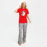 Пижама , брюки, футболка, короткий рукав, размер 40-42, серый, красный KAFTAN