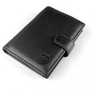Бумажник , натуральная кожа, зернистая фактура, с хлястиком на кнопке, отделения для карт и монет, потайной карман, подарочная упаковка, черный Petek 1855