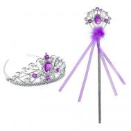 Карнавальный набор "Принцесса", 2 предмета: корона, жезл с камнями, цвет фиолетовый, Страна Карнавалия
