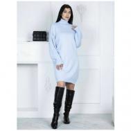 Платье-свитер повседневное, оверсайз, до колена, вязаное, размер 42-50, белый Нет бренда