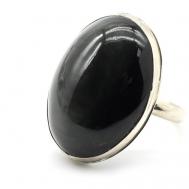 Кольцо, бижутерный сплав, обсидиан, размер 17.5, черный Кольцо обсидиан радужный " Овал " 19*26мм, размер 17,5