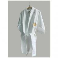Халат , длинный рукав, стрейч, карманы, банный халат, пояс/ремень, размер 48-50, белый Нет бренда