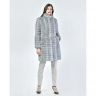 Пальто , кролик, силуэт полуприлегающий, карманы, размер 40, серый JUN