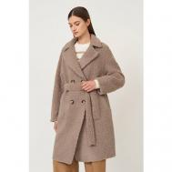 Пальто , искусственный мех, удлиненное, силуэт полуприлегающий, карманы, пояс/ремень, размер 52, коричневый Baon