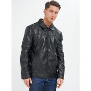 Кожаная куртка  демисезонная, силуэт полуприлегающий, ветрозащитная, размер 50, черный Svobodny Individualism