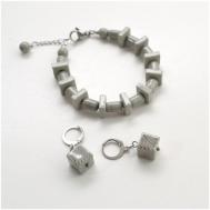 Комплект бижутерии : браслет, серьги, размер браслета 21 см., серый Tularmodel