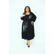 Платье , в стиле бохо, оверсайз, миди, размер 60, черный Khmeleva