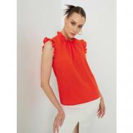 Блуза  , повседневный стиль, прямой силуэт, без рукава, однотонная, размер S, оранжевый Vittoria Vicci