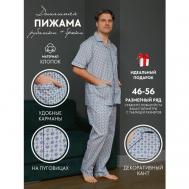Пижама , рубашка, брюки, застежка пуговицы, карманы, трикотажная, размер 50, синий Nuage.moscow