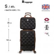 Комплект чемоданов , ABS-пластик, опорные ножки на боковой стенке, износостойкий, увеличение объема, 49 л, размер S+, черный IT Luggage