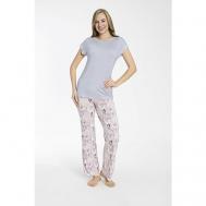 Пижама , брюки, футболка, короткий рукав, трикотажная, стрейч, размер XXL, фиолетовый CONFEO
