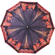 Зонт , полуавтомат, 3 сложения, купол 110 см., 10 спиц, система «антиветер», чехол в комплекте, для женщин, красный, черный Zest