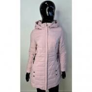 куртка  демисезонная, удлиненная, силуэт полуприлегающий, карманы, капюшон, стеганая, размер 46, розовый Timiam